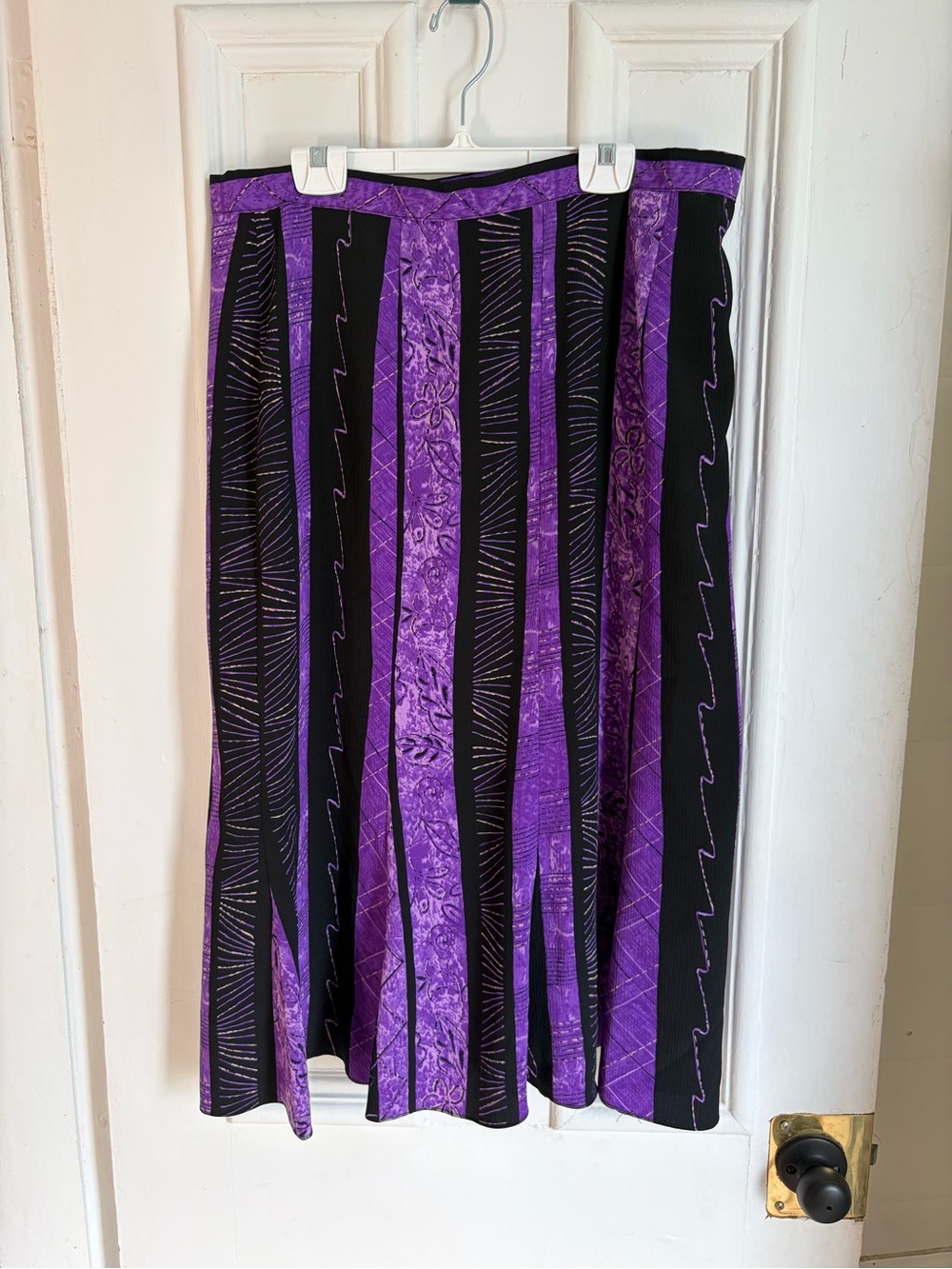 Purple and Black Striped Midi Skirt